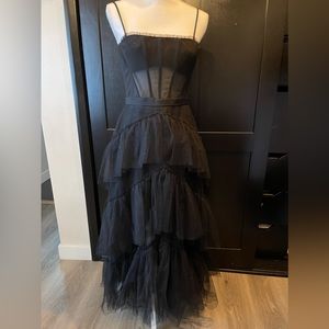 Tiered ruffle tulle evening gown